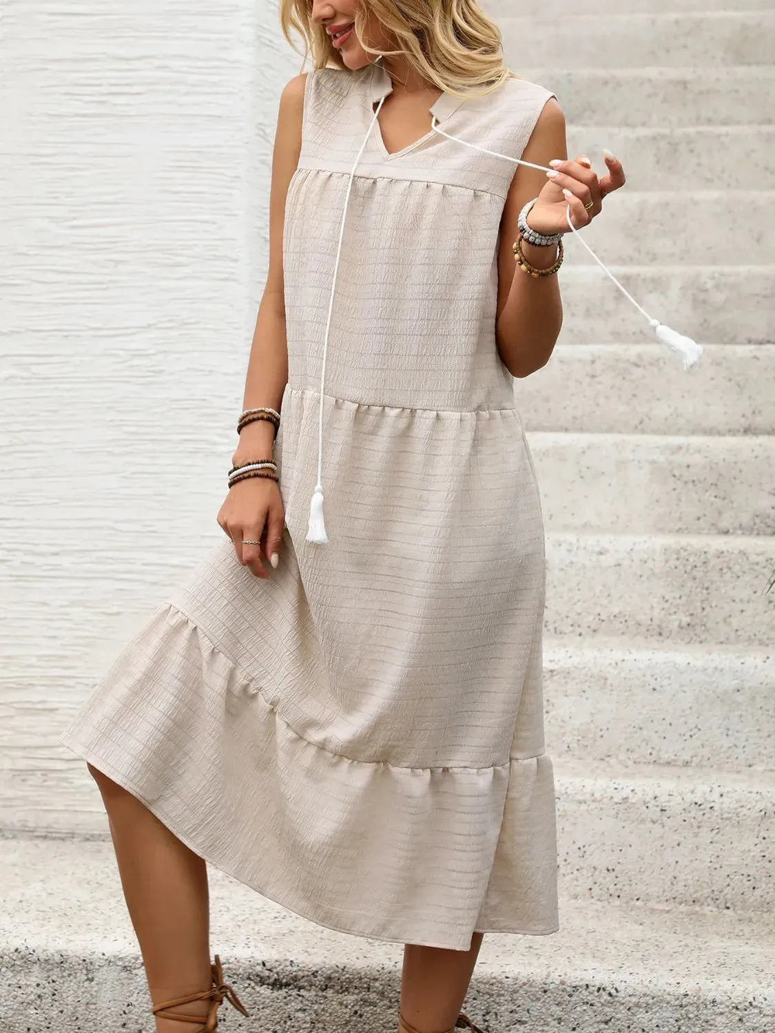 Tie Neck Sleeveless Ruffled Hem Dress sold by Gigi Laurent product image thumbnail 2
