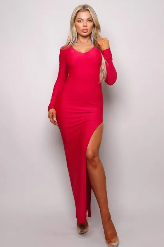 Long Sleeve V Neck Open Back Maxi Dress sold by Gigi Laurent