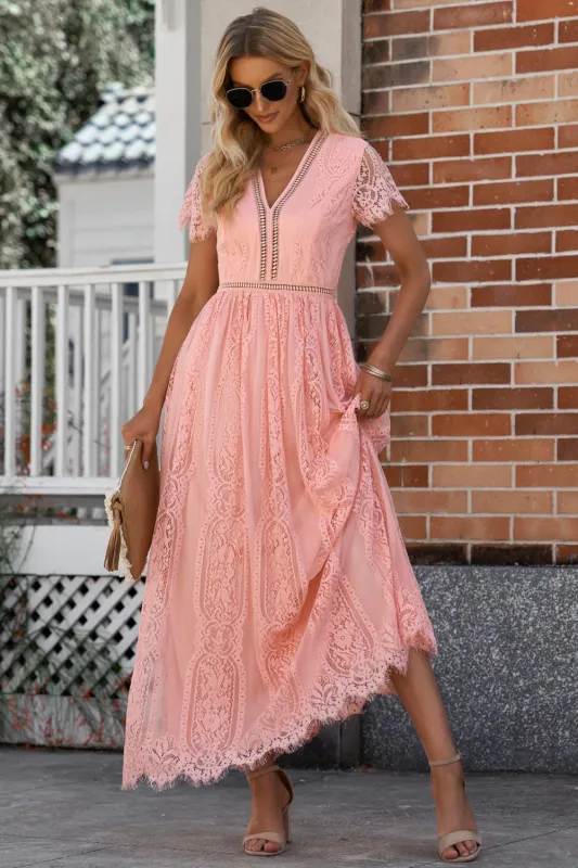 Scalloped Trim Lace Plunge Dress sold by Gigi Laurent
