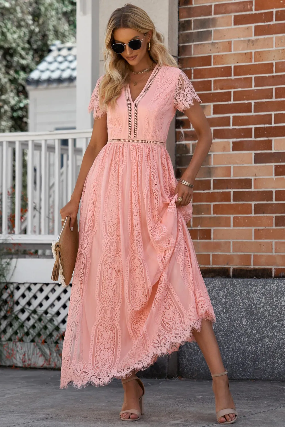 Scalloped Trim Lace Plunge Dress sold by Gigi Laurent