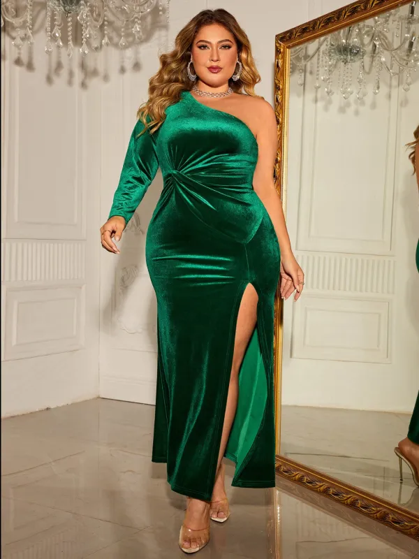 Honey Plus Size One-Shoulder Twisted Split Dress made by Trendsi