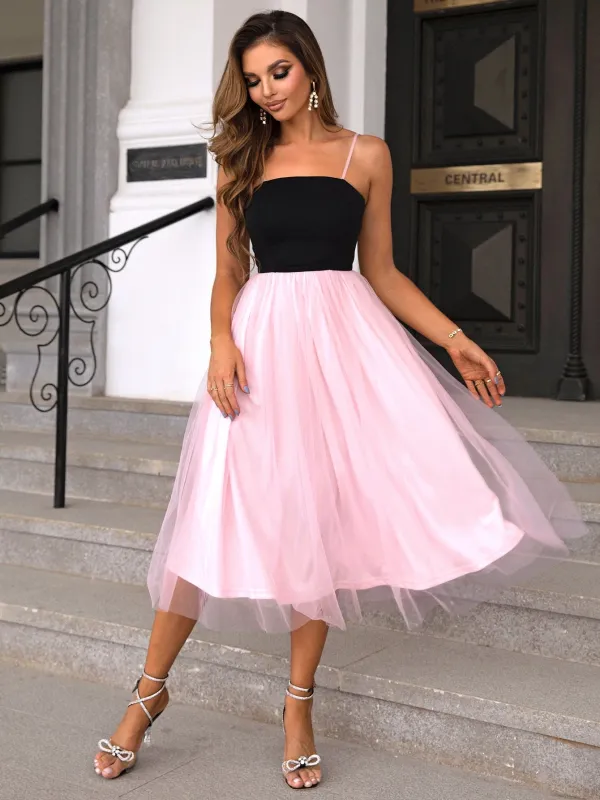 Two-Tone Spaghetti Strap Mesh Dress sold by Gigi Laurent
