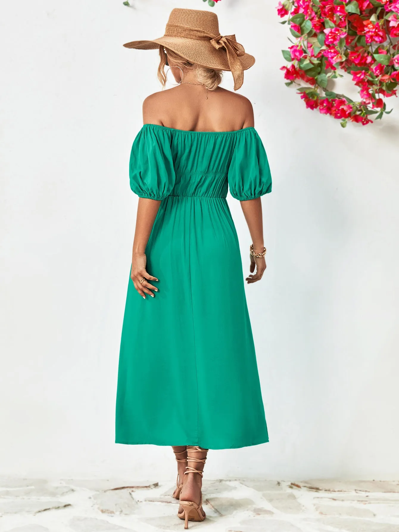 Off-Shoulder Balloon Sleeve Midi Dress sold by Gigi Laurent product image thumbnail 2