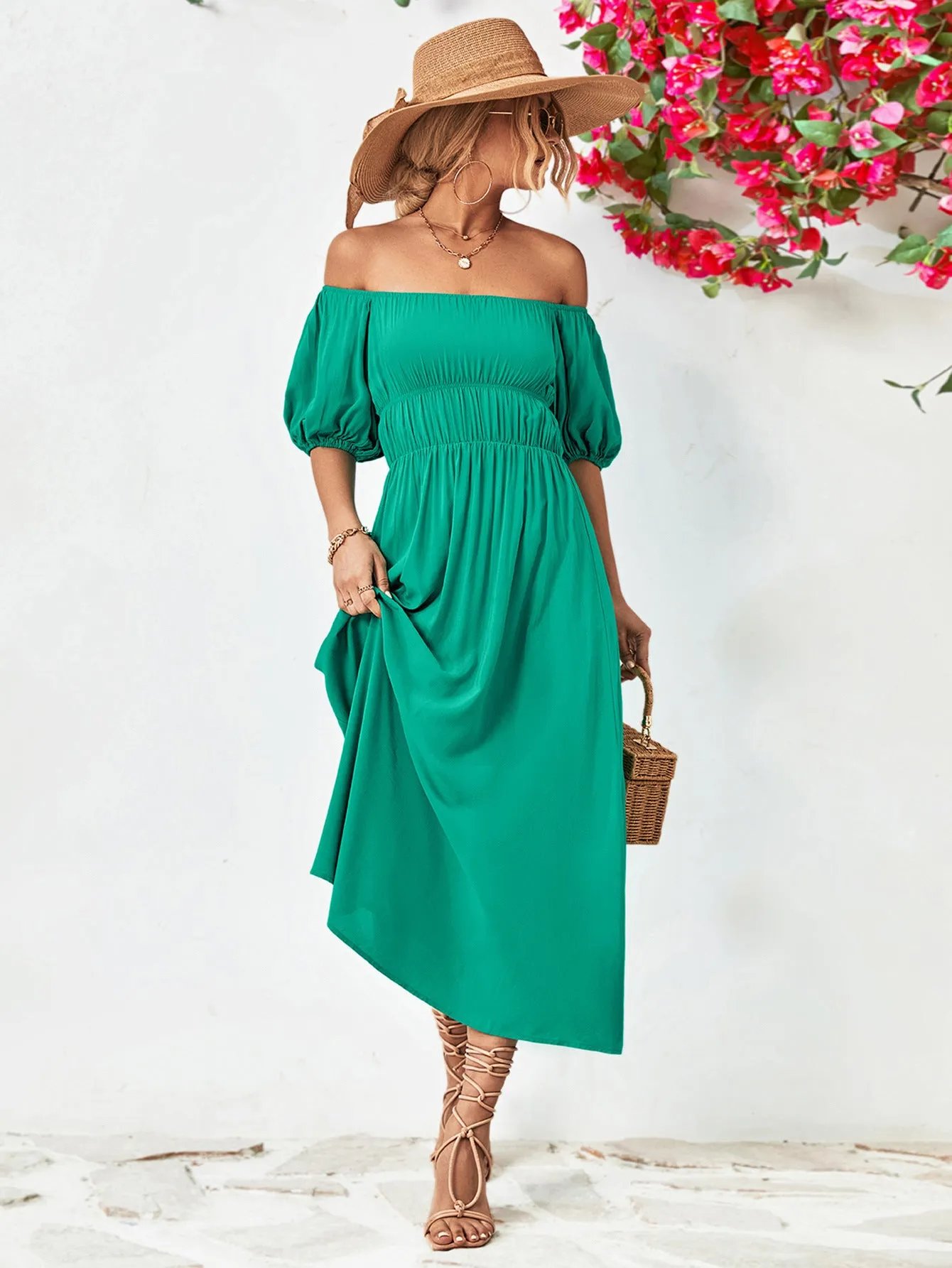 Off-Shoulder Balloon Sleeve Midi Dress sold by Gigi Laurent product image thumbnail 4