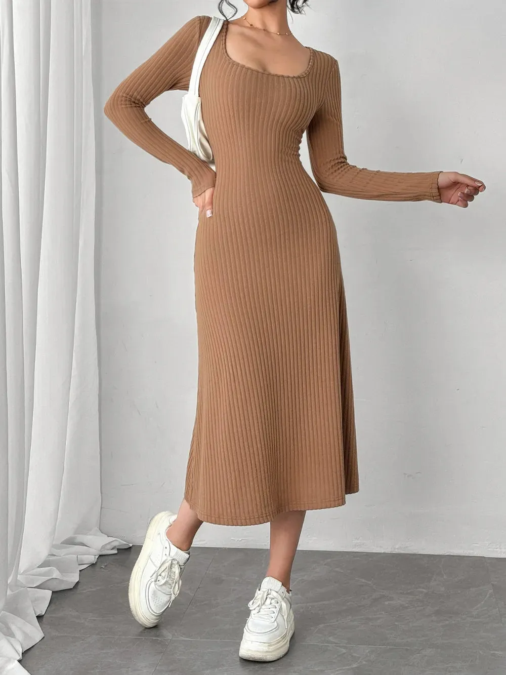 Square Neck Long Sleeve Midi Wrap Dress sold by Gigi Laurent product image thumbnail 2