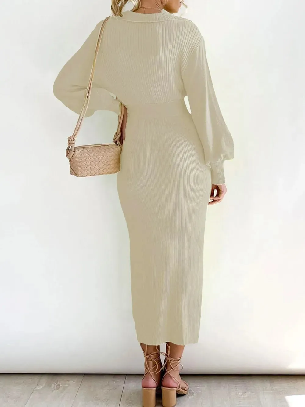 Perfee Tied Long Sleeve Wrap Sweater Dress sold by Gigi Laurent product image thumbnail 4