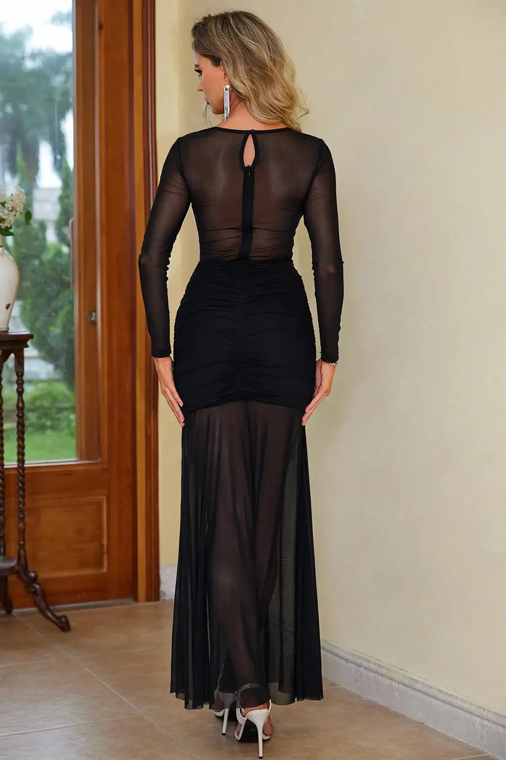 Semi-Sheer Slit Round Neck Dress sold by Gigi Laurent product image thumbnail 2