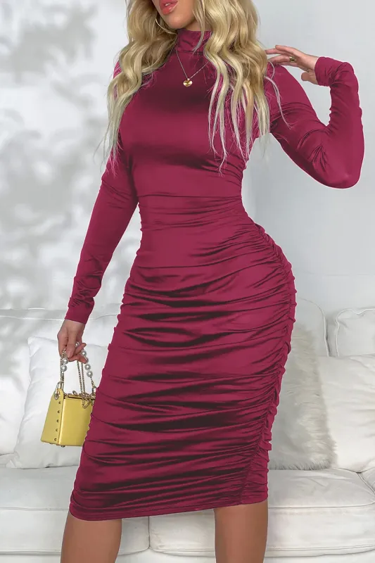 Ruched Mock Neck Long Sleeve Dress sold by Gigi Laurent