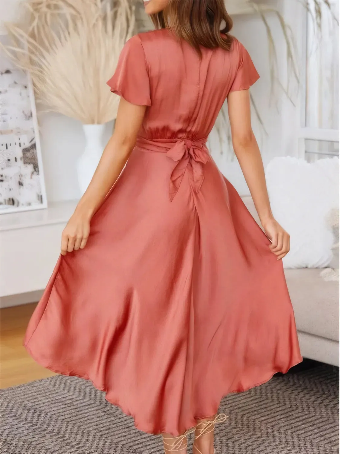 High-Low Plunge Flutter Sleeve Dress sold by Gigi Laurent product image thumbnail 3