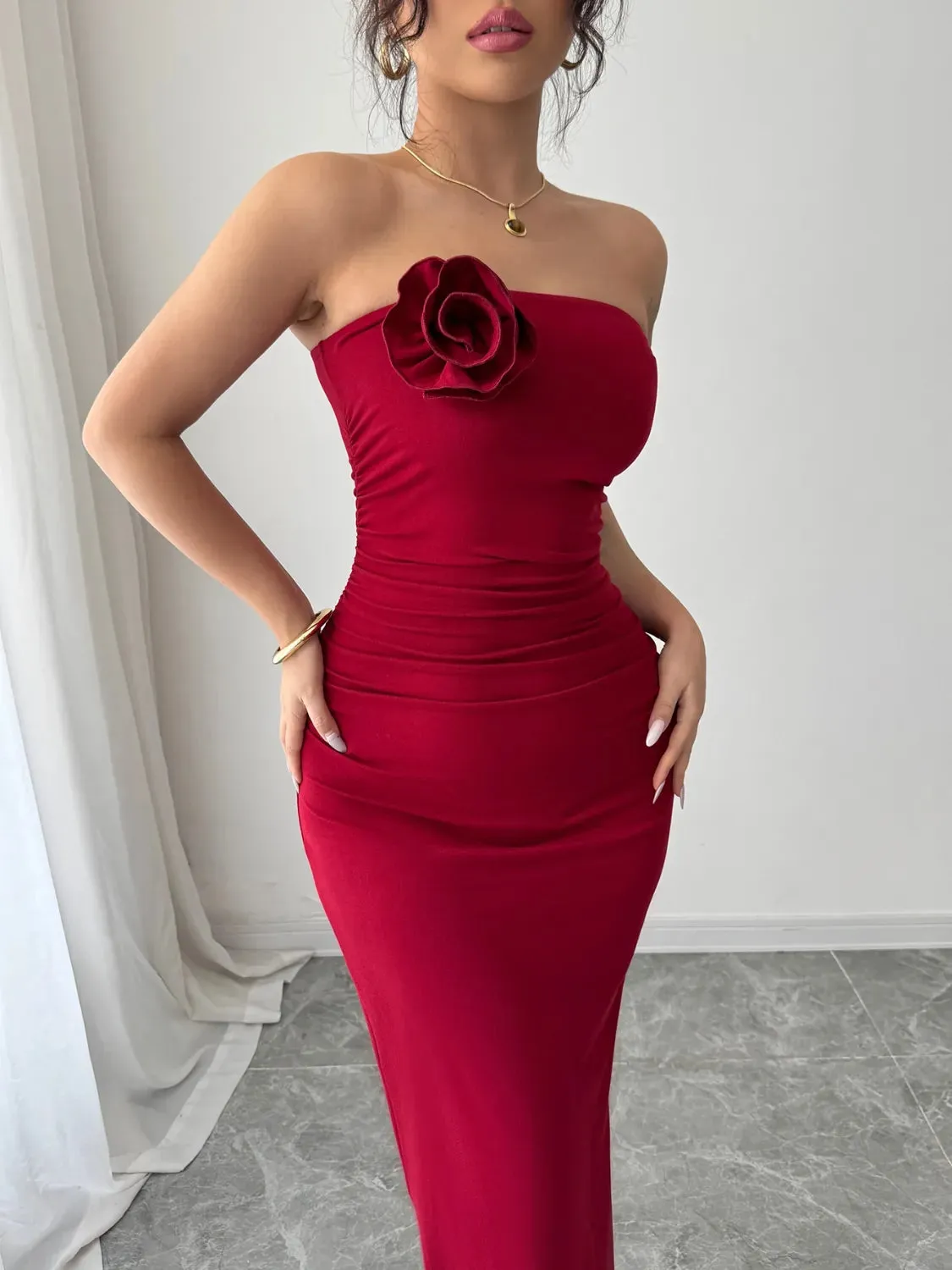 Slit Back Flower Tube Midi Dress sold by Gigi Laurent