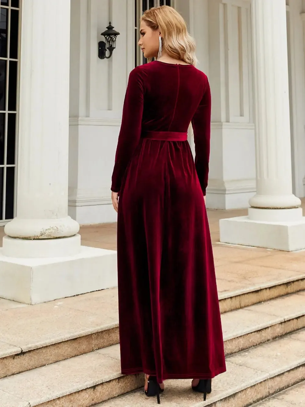 Tie Front Round Neck Long Sleeve Maxi Dress sold by Gigi Laurent product image thumbnail 2