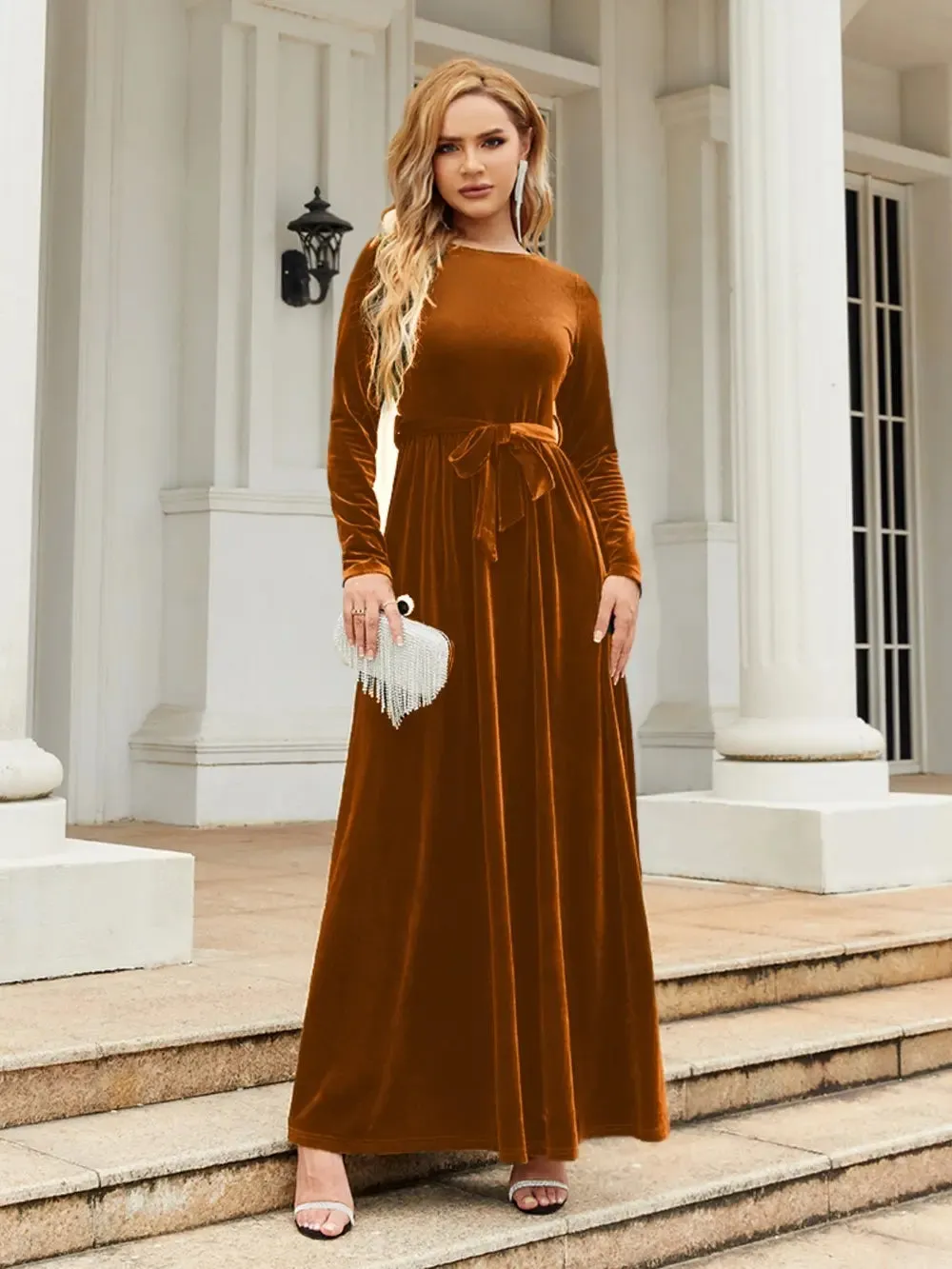 Tie Front Round Neck Long Sleeve Maxi Dress sold by Gigi Laurent product image thumbnail 5