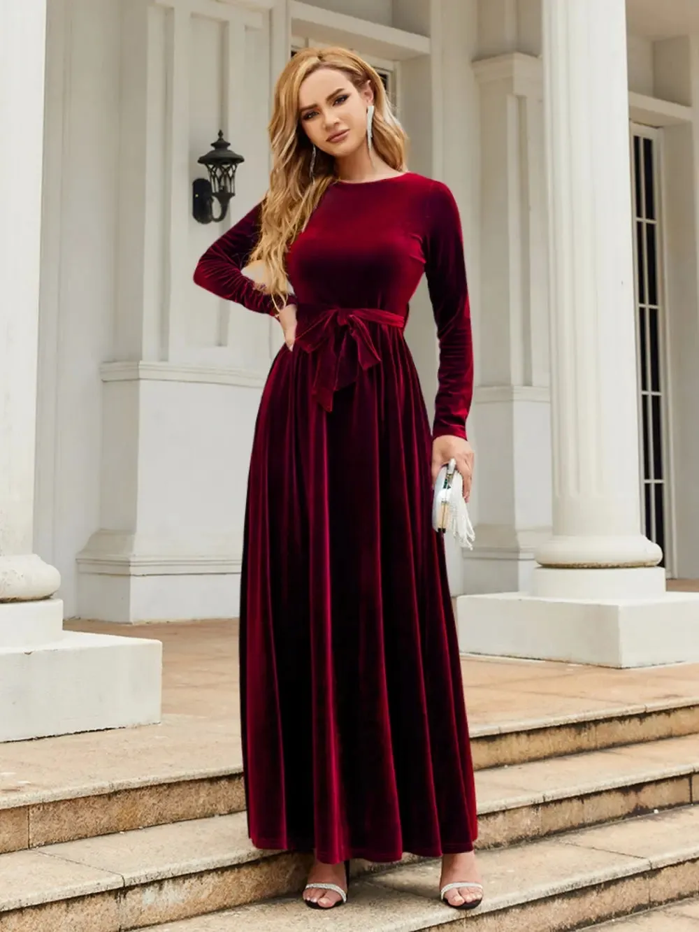Tie Front Round Neck Long Sleeve Maxi Dress sold by Gigi Laurent product image thumbnail 3