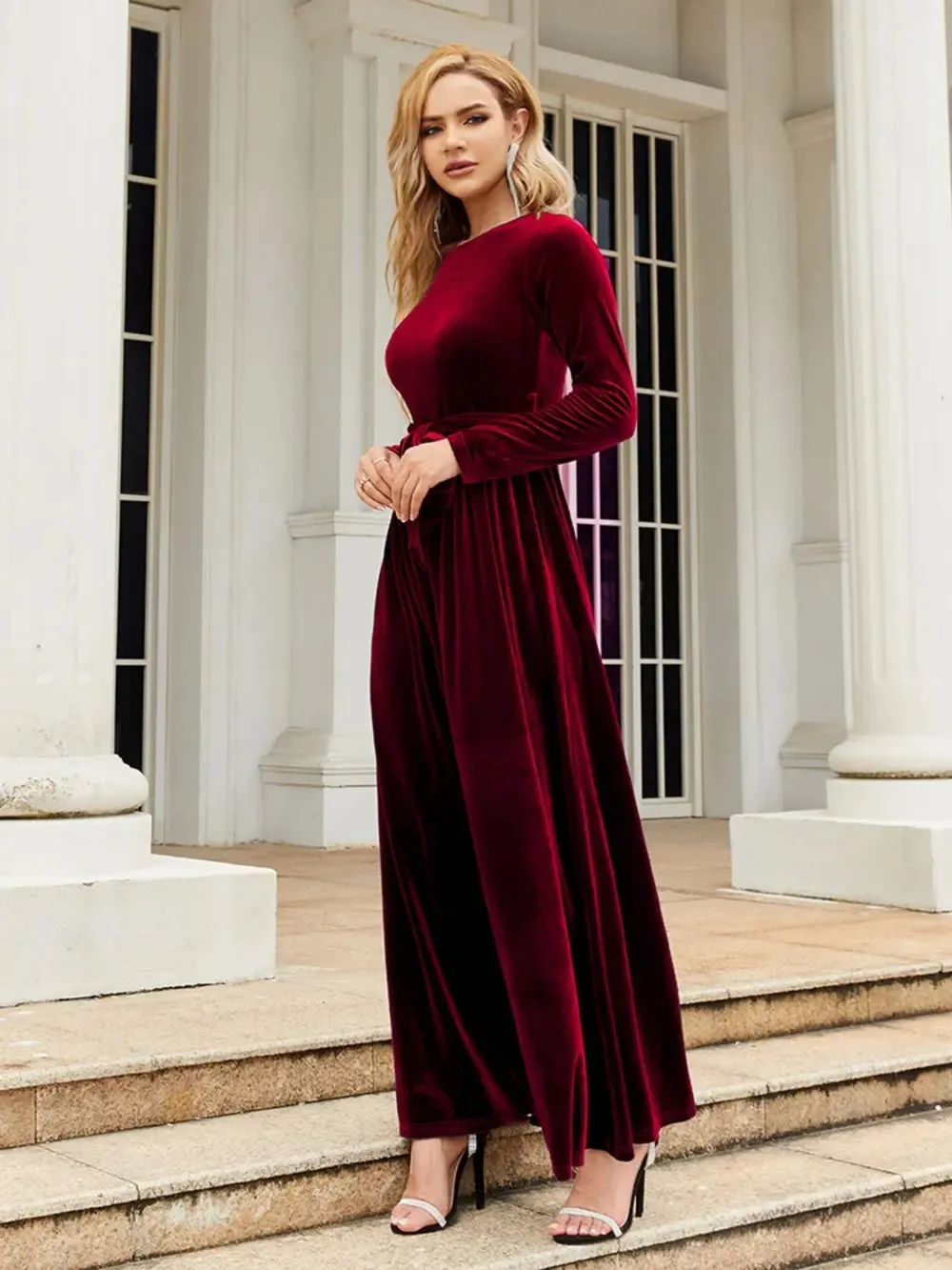 Tie Front Round Neck Long Sleeve Maxi Dress sold by Gigi Laurent product image thumbnail 4