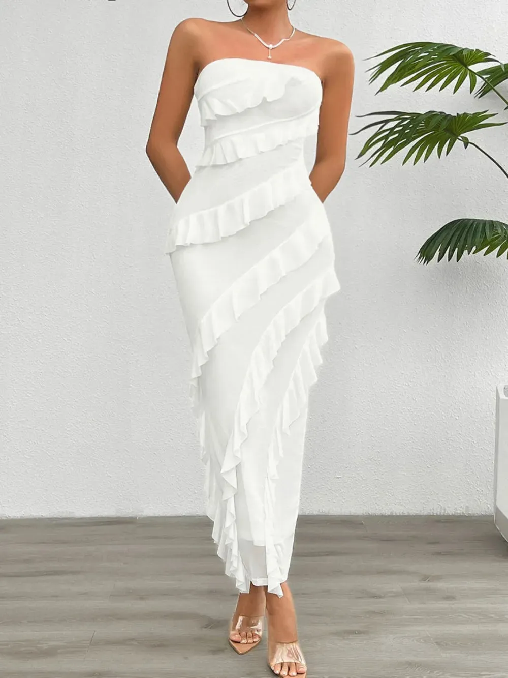 Devine Ruffled Slit Back Tube Maxi Dress sold by Gigi Laurent product image thumbnail 3