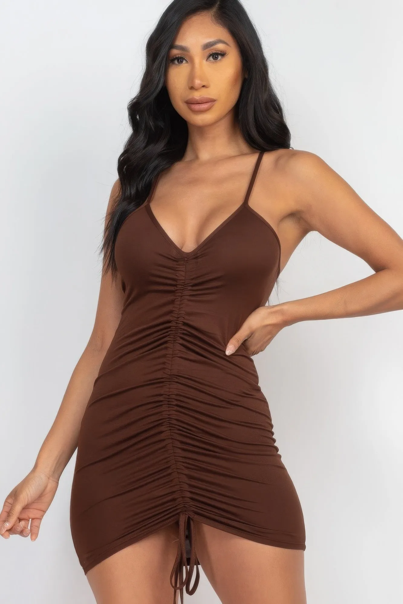 Adjustable Ruched Front Detail Mini Dress sold by Gigi Laurent