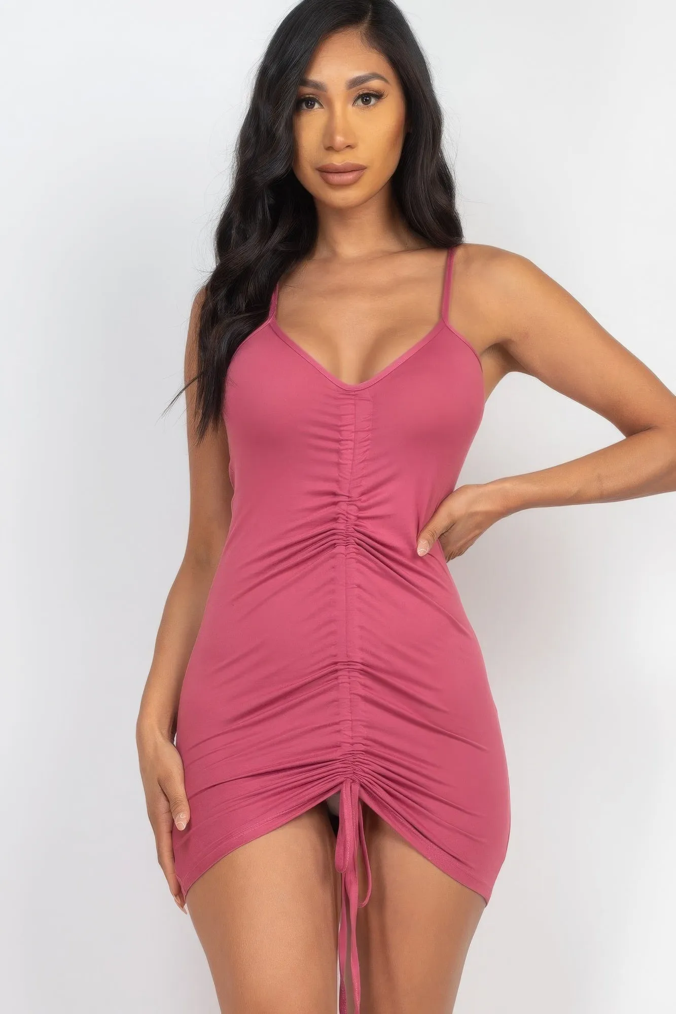 Adjustable Ruched Front Detail Mini Dress sold by Gigi Laurent