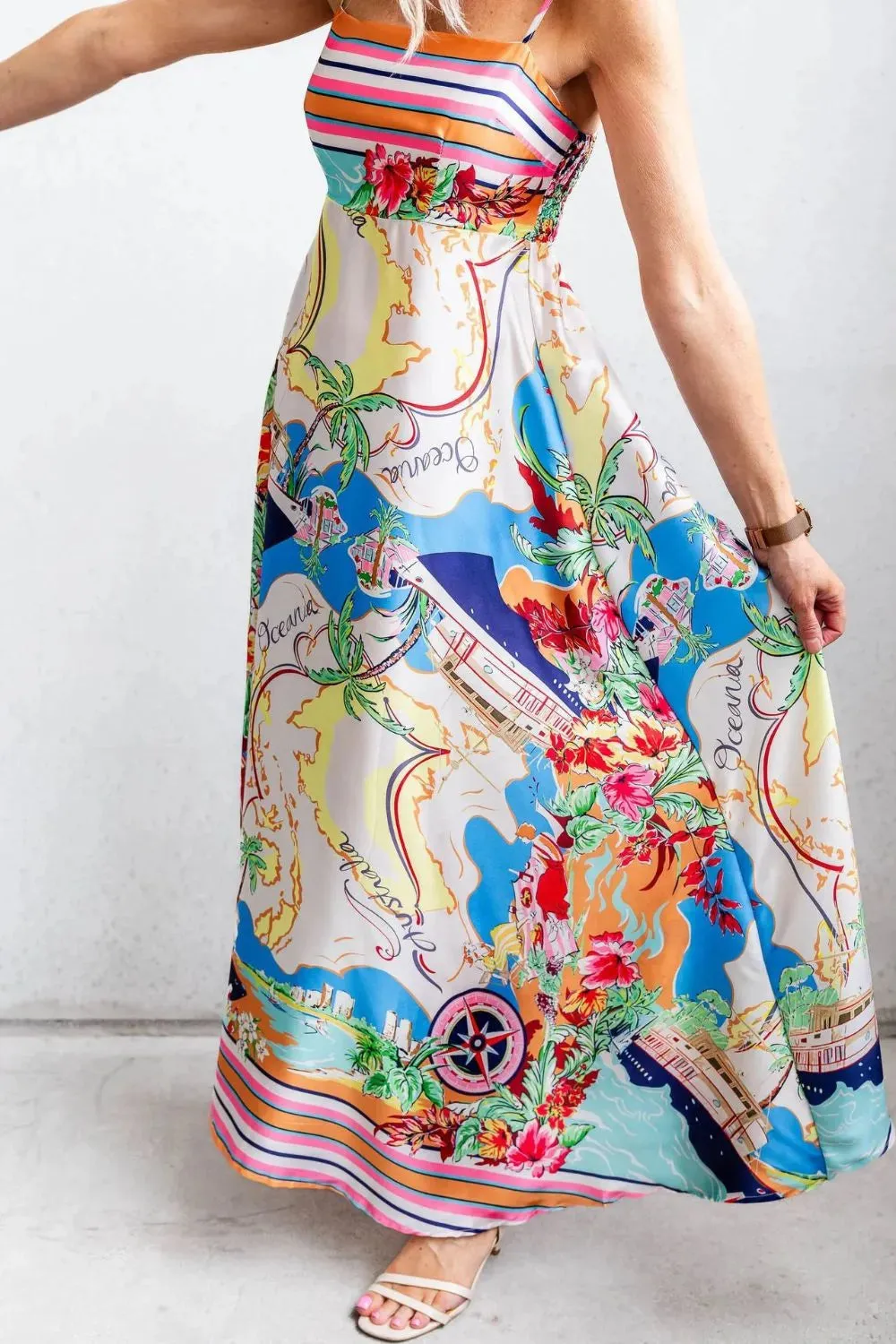 Smocked Back Printed Square Neck Maxi Cami Dress with Pockets sold by Gigi Laurent product image thumbnail 4
