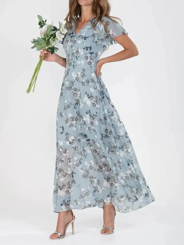 Floral V-Neck Flutter Sleeve Maxi Dress sold by Gigi Laurent