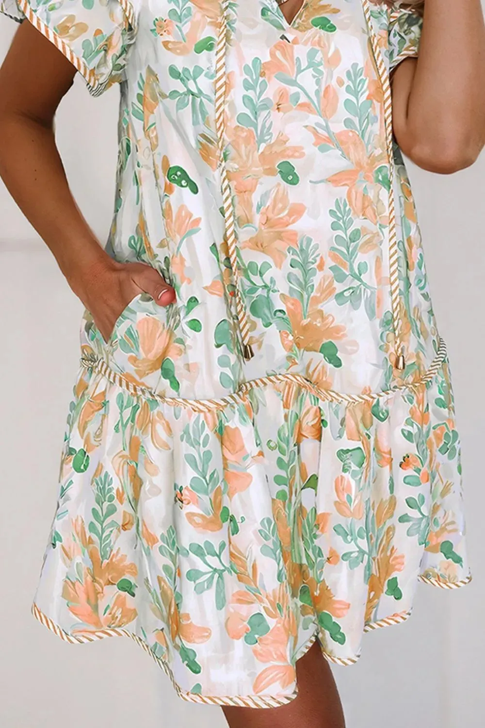 Floral Tie Neck Layered Short Sleeve Dress sold by Gigi Laurent product image thumbnail 3