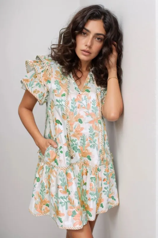 Floral Tie Neck Layered Short Sleeve Dress sold by Gigi Laurent