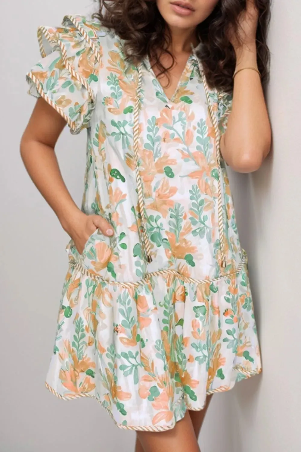 Floral Tie Neck Layered Short Sleeve Dress sold by Gigi Laurent product image thumbnail 2