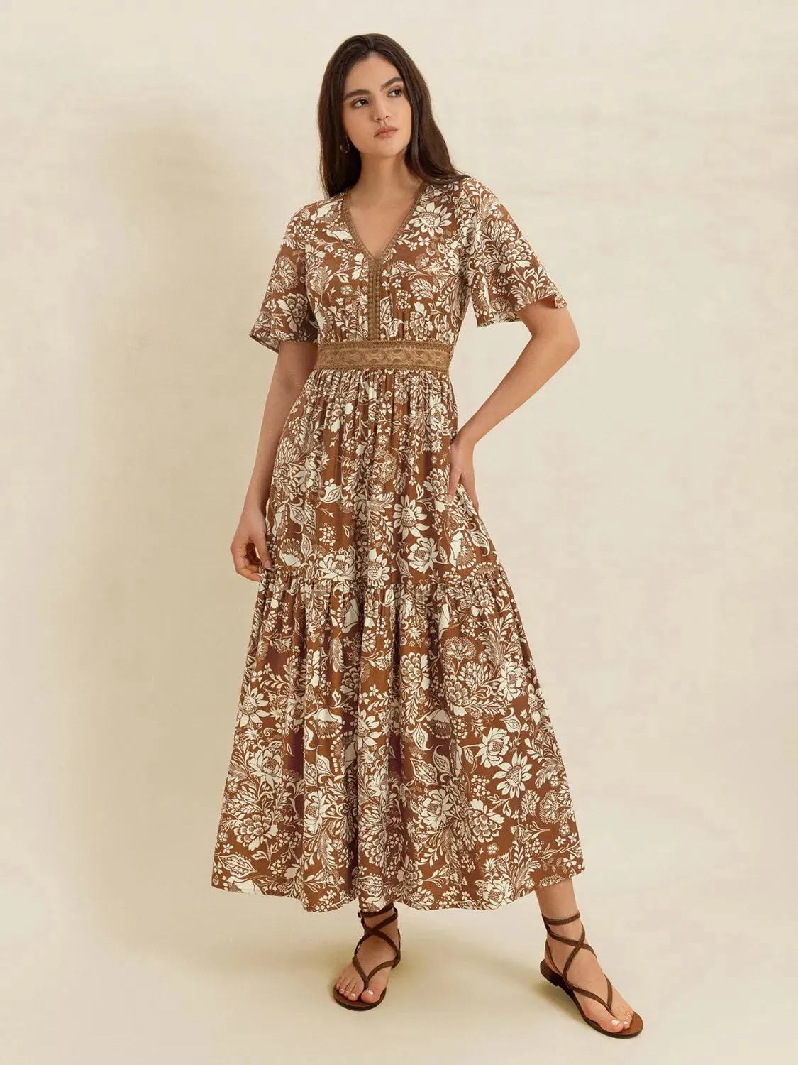 Lace Detail Printed Short Sleeve Midi Dress sold by Gigi Laurent product image thumbnail 5