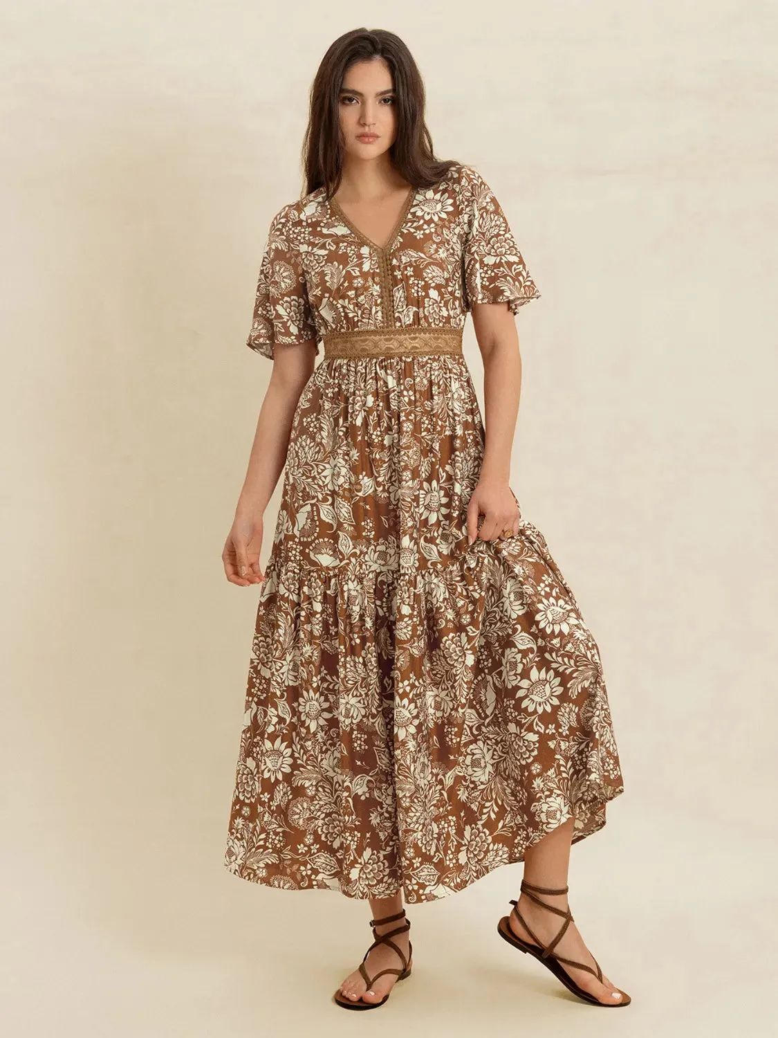 Lace Detail Printed Short Sleeve Midi Dress sold by Gigi Laurent product image thumbnail 2