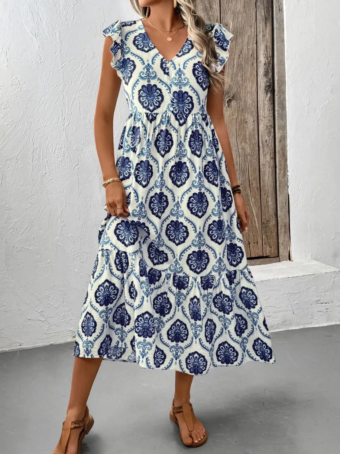 Printed V-Neck Cap Sleeve Dress sold by Gigi Laurent product image thumbnail 2