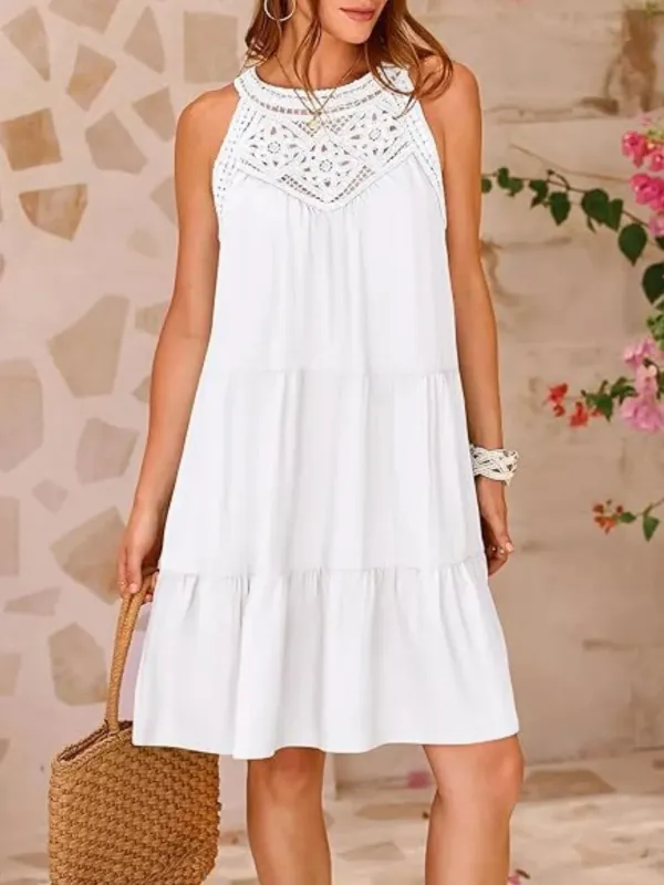 Ruffled Hem Lace Sleeveless Dress sold by Gigi Laurent