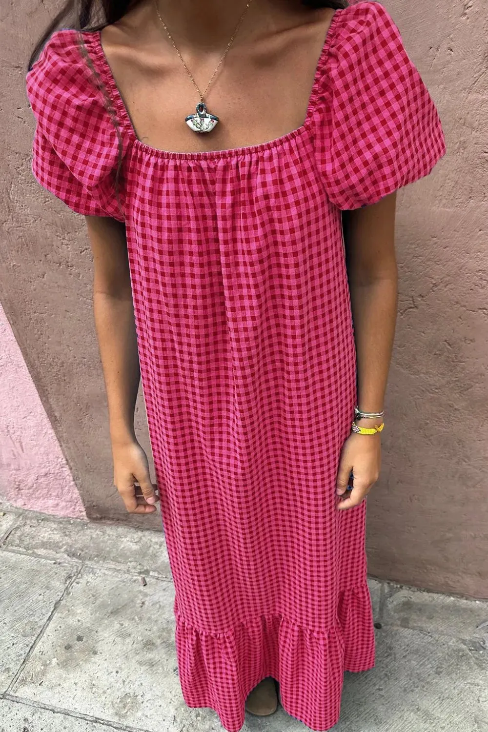 SYNZ Gingham Check Bubble Sleeve Ruffled Maxi Dress sold by Gigi Laurent product image thumbnail 3