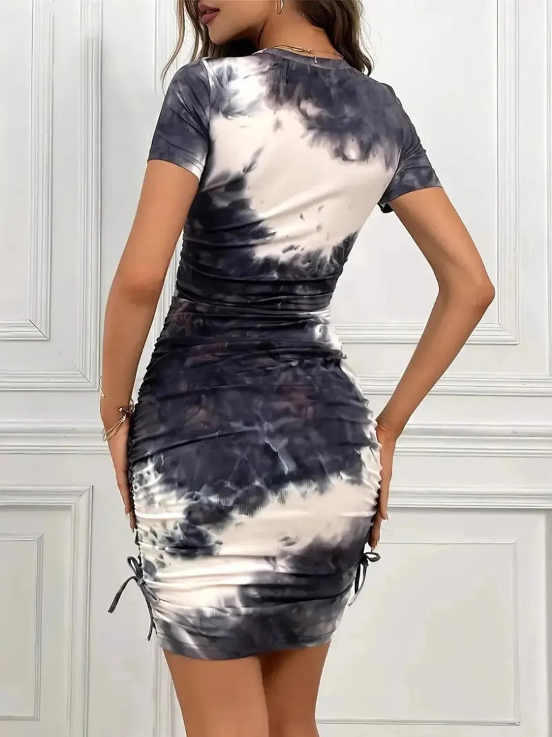 Drawstring Tie-Dye Round Neck Short Sleeve Dress sold by Gigi Laurent product image thumbnail 3