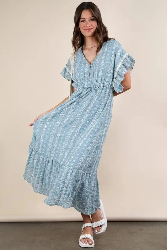VERY J Embroidered Boho Ruffled Midi Dress sold by Gigi Laurent product image thumbnail 3