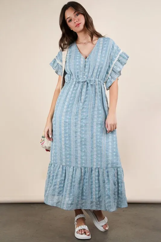 VERY J Embroidered Boho Ruffled Midi Dress sold by Gigi Laurent product image thumbnail 2