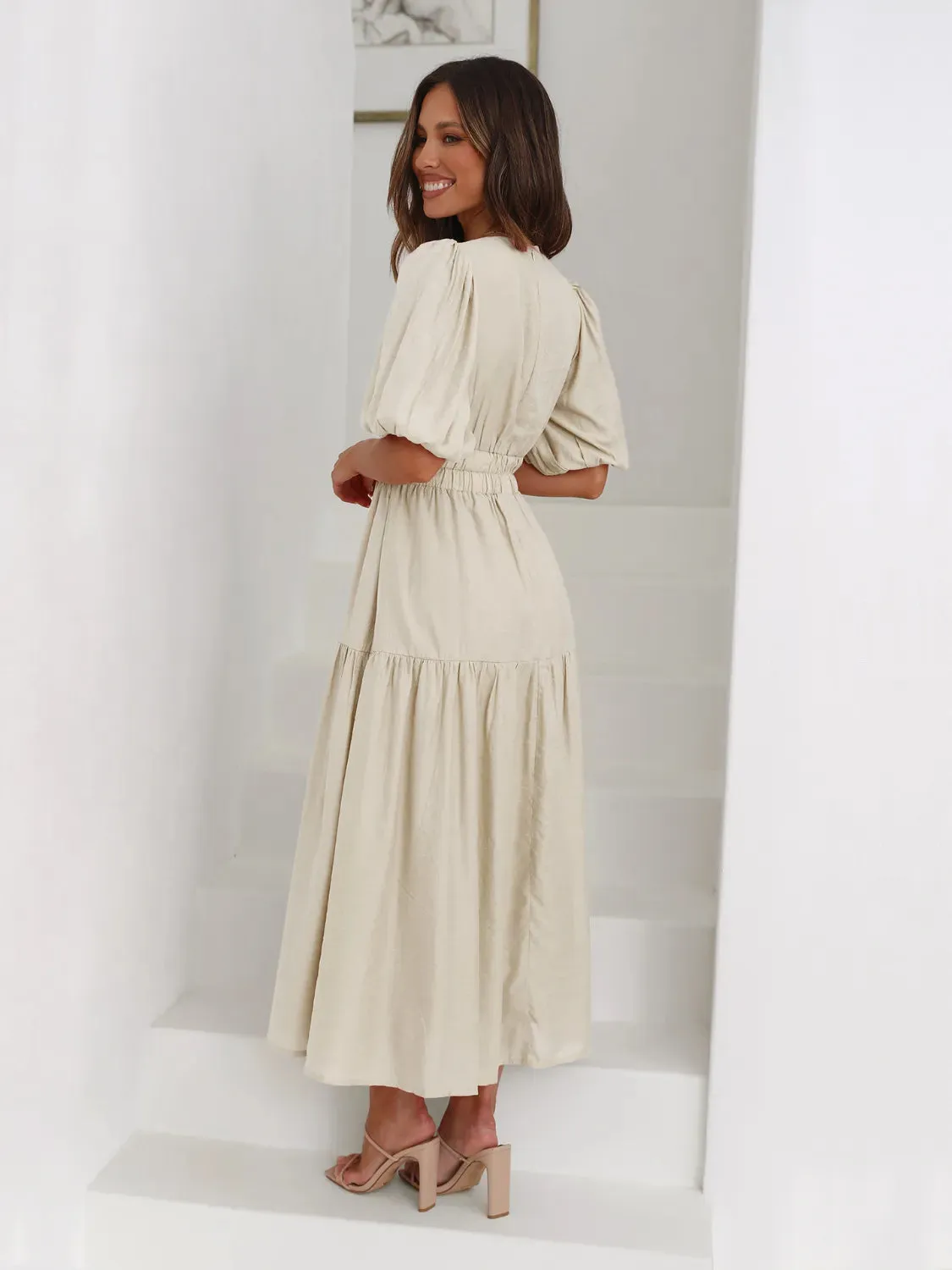 Tiered Surplice Half Sleeve Midi Dress sold by Gigi Laurent product image thumbnail 4