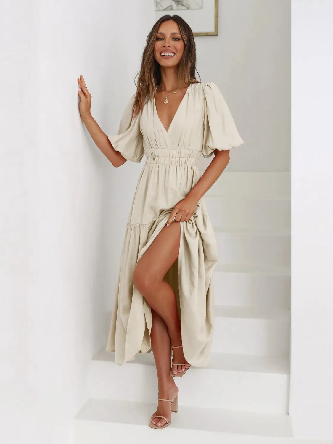 Tiered Surplice Half Sleeve Midi Dress sold by Gigi Laurent product image thumbnail 2
