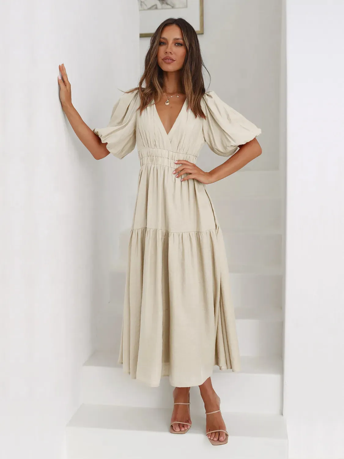 Tiered Surplice Half Sleeve Midi Dress sold by Gigi Laurent product image thumbnail 3