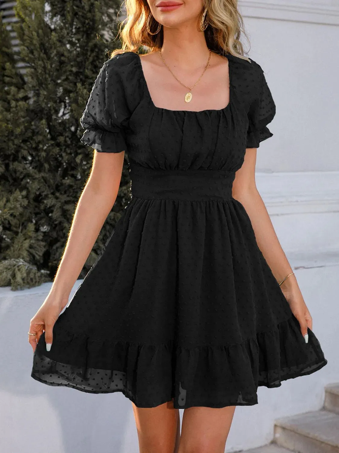 Swiss Dot Short Sleeve Mini Dress sold by Gigi Laurent product image thumbnail 5