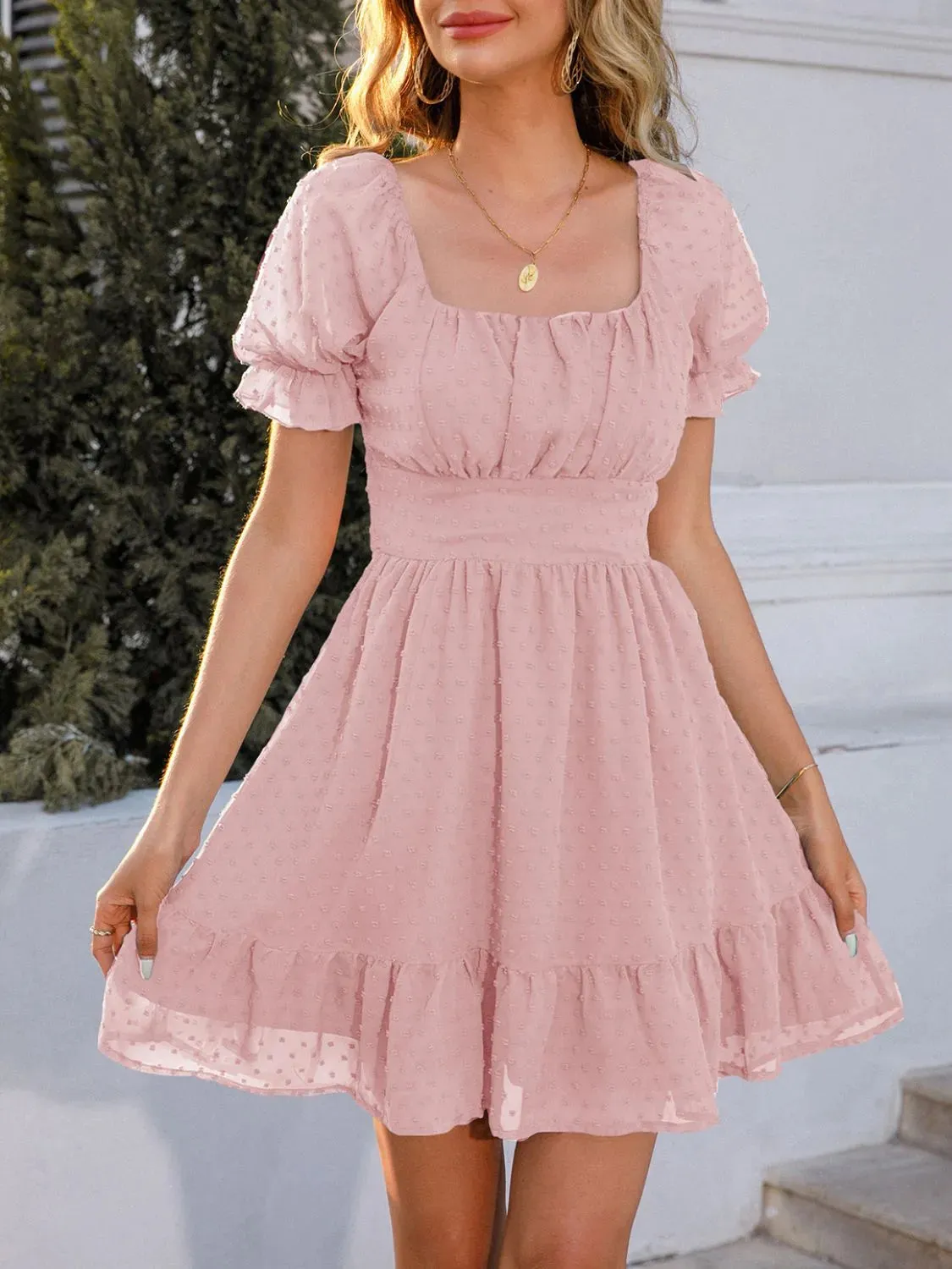 Swiss Dot Short Sleeve Mini Dress sold by Gigi Laurent