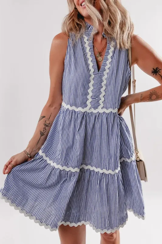 Stripe Sleeveless Notched Ric Rac Mini Dress sold by Gigi Laurent