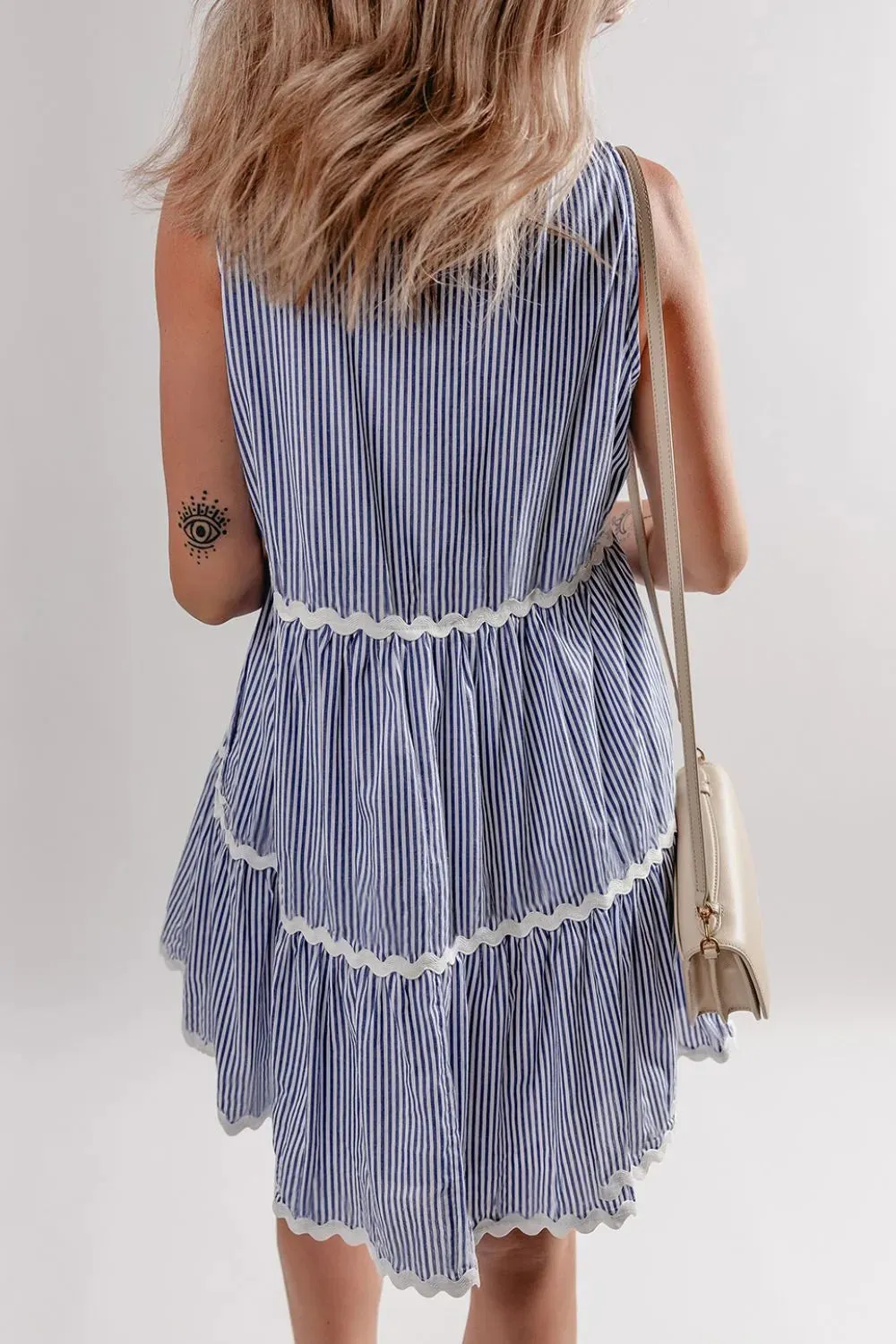Stripe Sleeveless Notched Ric Rac Mini Dress sold by Gigi Laurent product image thumbnail 2