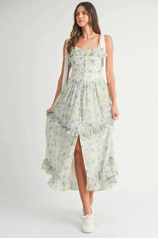 MABLE Floral Printed Shoulder Strap Midi Dress sold by Gigi Laurent product image thumbnail 2