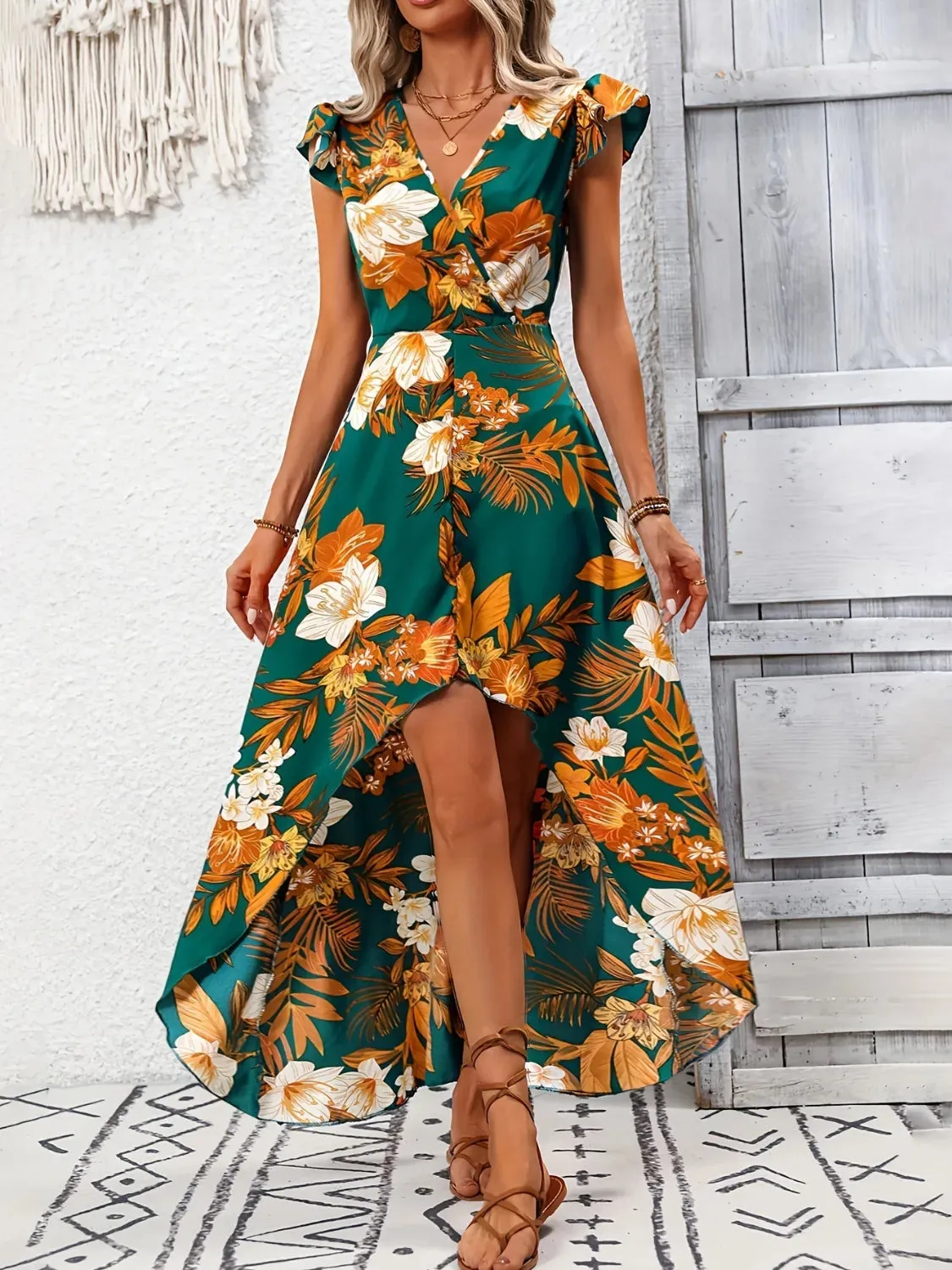 High-Low Printed Cap Sleeve Maxi Dress sold by Gigi Laurent product image thumbnail 2