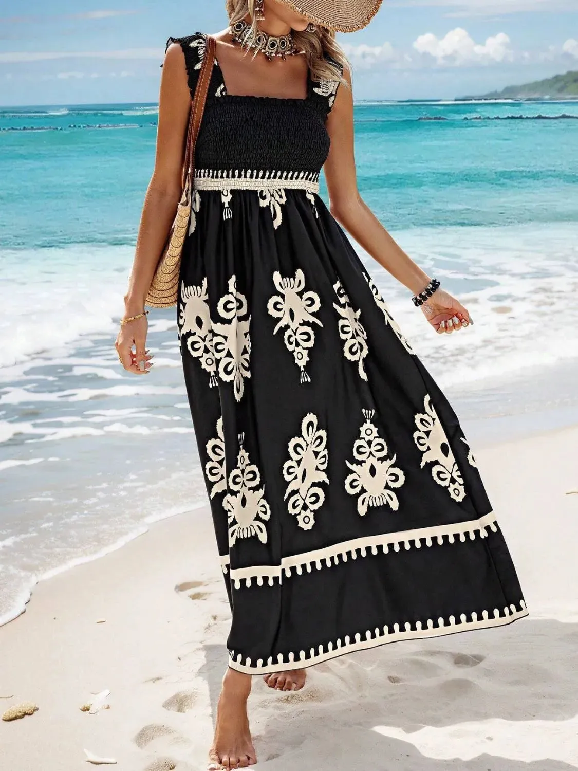 Smocked Printed Wide Strap Maxi Dress sold by Gigi Laurent product image thumbnail 4