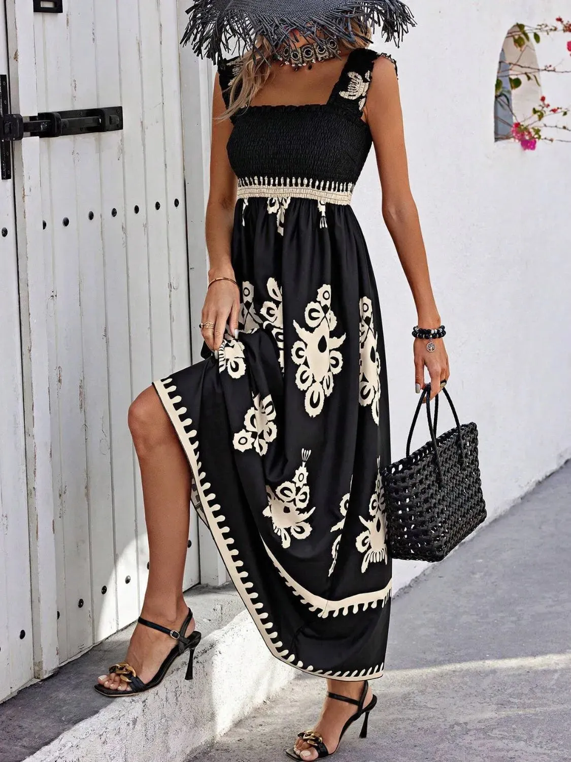 Smocked Printed Wide Strap Maxi Dress sold by Gigi Laurent product image thumbnail 3