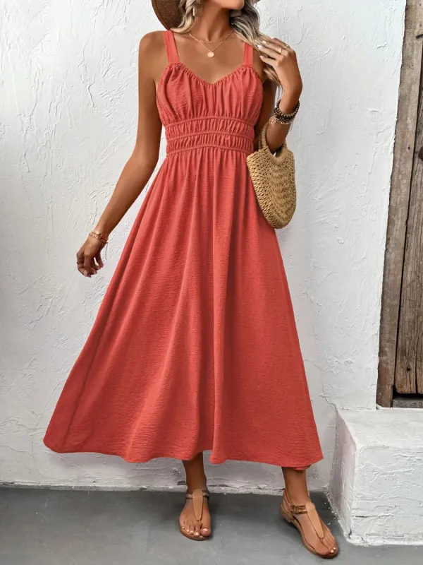 V-Neck Wide Strap Midi Cami Dress sold by Gigi Laurent