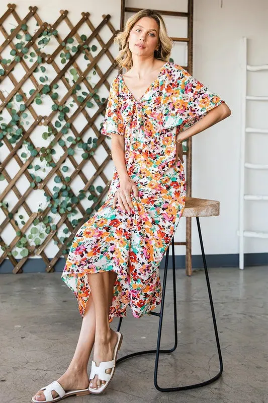 Lime 'N' Chili Floral Print Sweetheart Neck Tie Front Midi Dress sold by Gigi Laurent product image thumbnail 5