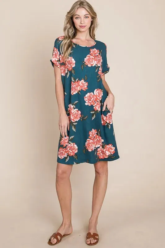 BOMBOM Floral Round Neck Short Tee Dress with Pockets sold by Gigi Laurent product image thumbnail 4