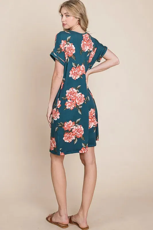 BOMBOM Floral Round Neck Short Tee Dress with Pockets sold by Gigi Laurent product image thumbnail 5