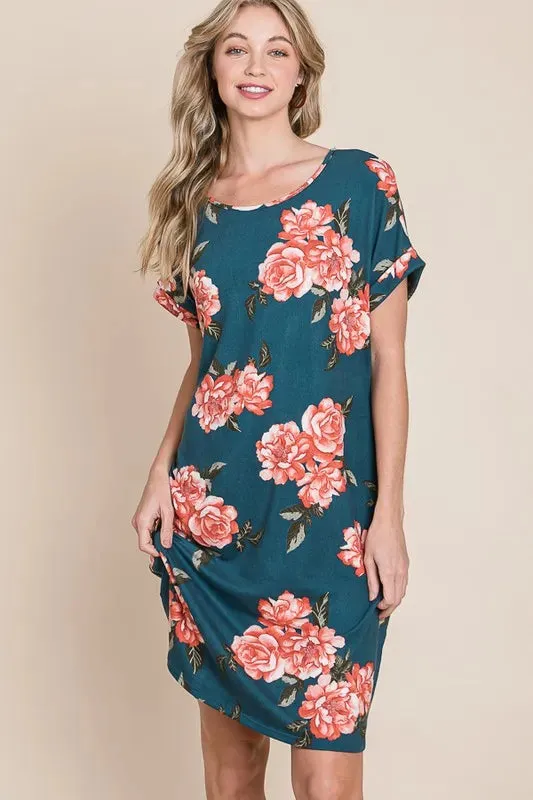 BOMBOM Floral Round Neck Short Tee Dress with Pockets sold by Gigi Laurent product image thumbnail 2
